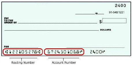 Bank routing number and checking account number