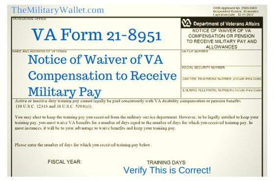 VA Form 21-8951 - Waive VA Compensation to Receive Military Pay